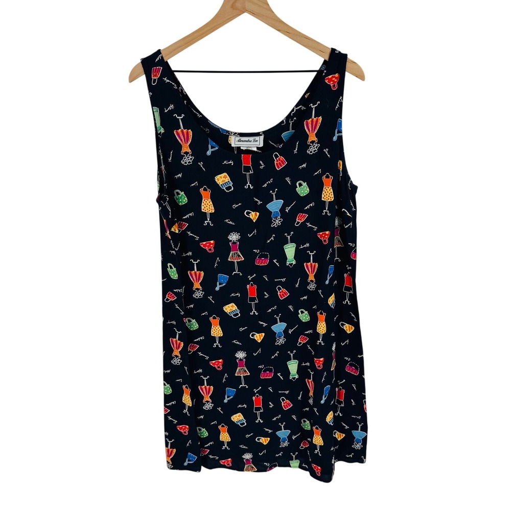 Alexandra Lee‎ Vintage 90s Novelty Print Shift Dress Size 16 Whimsical Artsy
